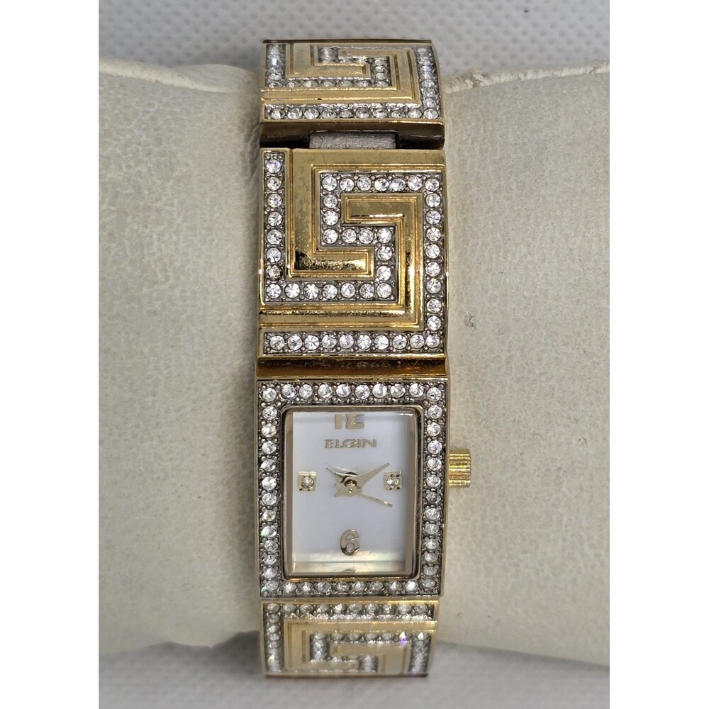 Women's Elgin White Mother Pearl Dial Crystal Accents On Bracelet Band Watch 04 - Picture 4 of 8